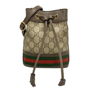 GUCCI Ophidia GG Mini Bucket Bag 550620 Beige Dark Brown Multi PVC Leather -